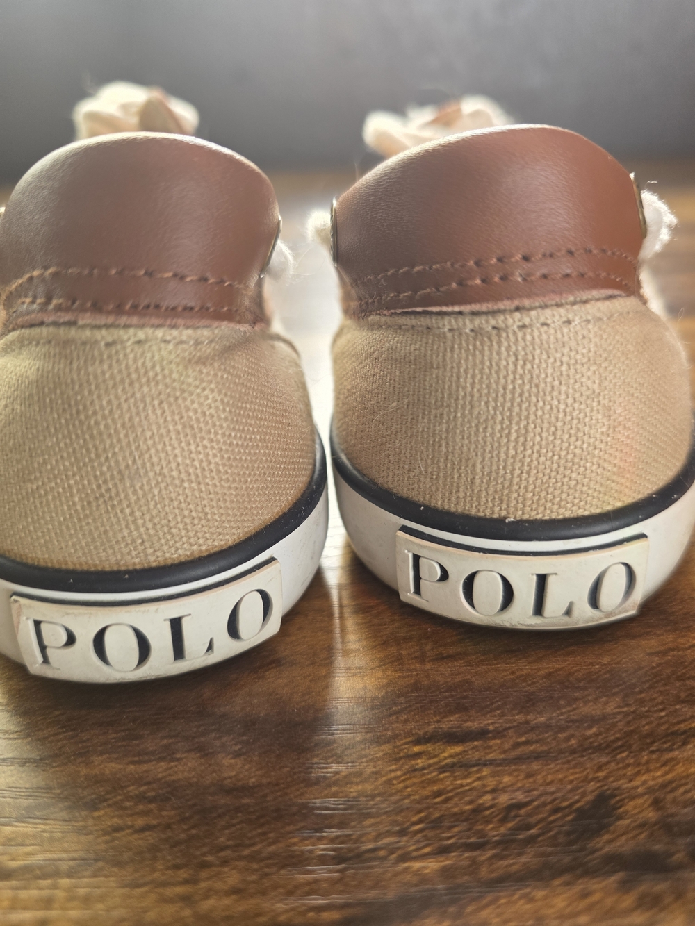 Polo by Ralph Lauren Kids Tan Canvas Sneakers with Brown Leather Trim